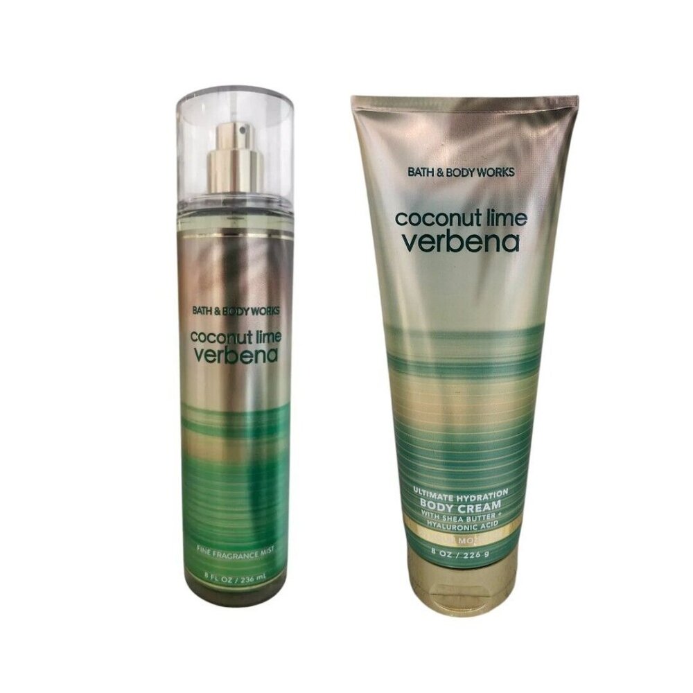 SET OF 2 NEW Bath & Body Works Coconut Lime Verbena Body Cream, 8 Oz + Mist